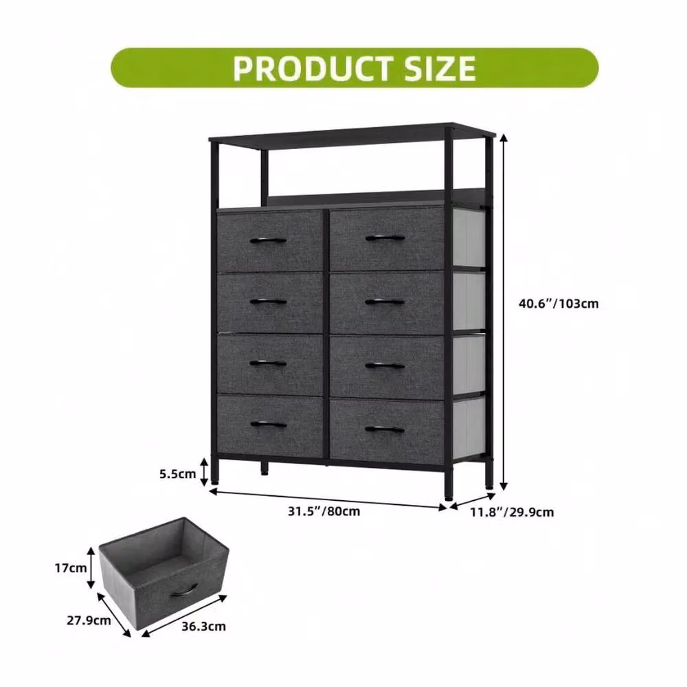 VOGREX Black Steel Frame 8 Fabric Drawer Bedroom Storage Chest – 4