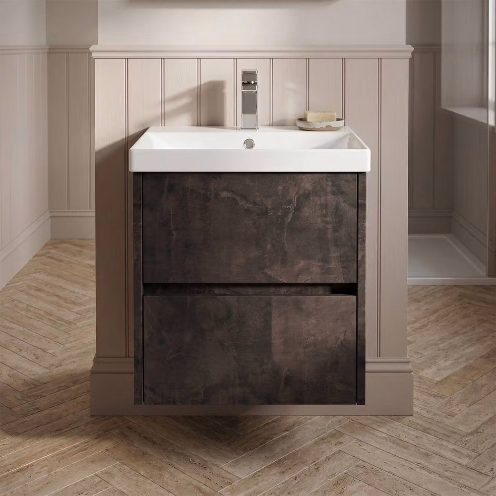 Balterley Chartley Contemporary 2 Drawer Wall Hung Vanity Basin Unit, Grey, Width: 50 cm – 2