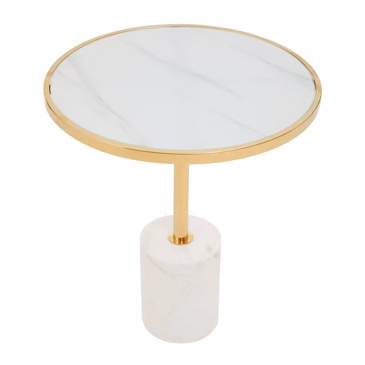Orsina Round White Marble End Table with Gold Stainless Steel Frame – 2
