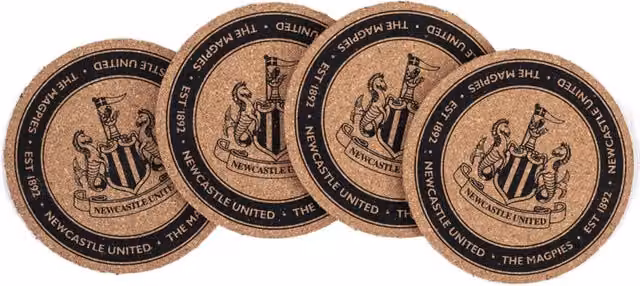 Newcastle United FC Crest Round Cork Coaster Set of 4 in Brown and Black – 1