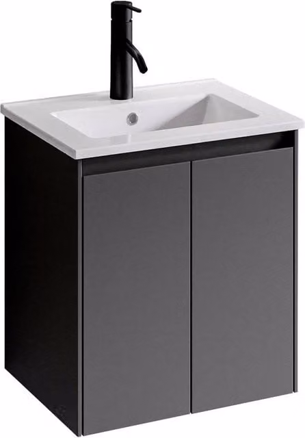 FORGEVIO Modern Matt Grey Wall Mounted Bathroom Vanity Unit with Soft Close Hinged Doors