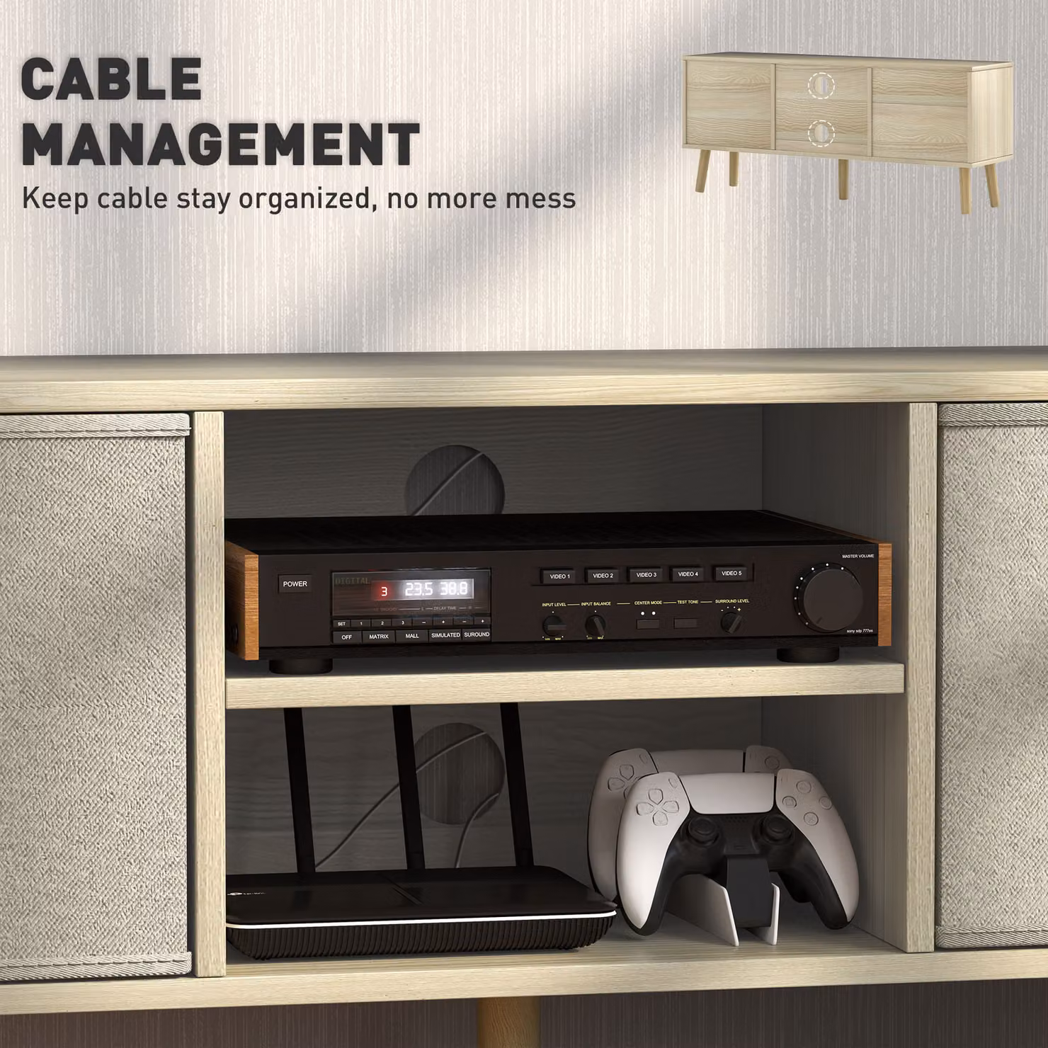 HOMCOM Natural and Beige TV Cabinet Stand Unit for TVs up to 50 inch with Foldable Drawers – 6