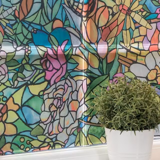 dc fix Tulia Self Adhesive Vinyl Window Wrap, Green/Multicolour, W: 45 cm x L: 2 m