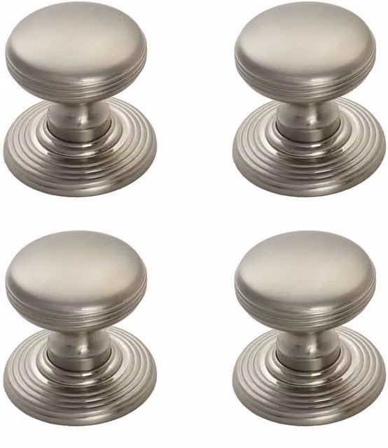 Loops 4x Smooth Ringed Cupboard Door Knobs, 35mm Diameter, Satin Nickel Silver Cabinet Handles