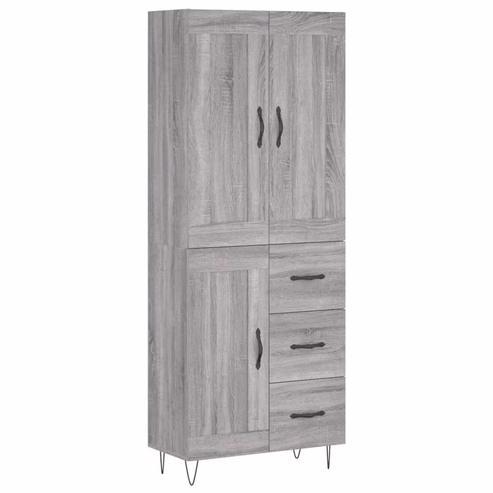 Berkfield Home Grey Sonoma Highboard with Hinged Doors and Internal Shelves, W/D/H: 69.5 x 34 x 180 cm – 3