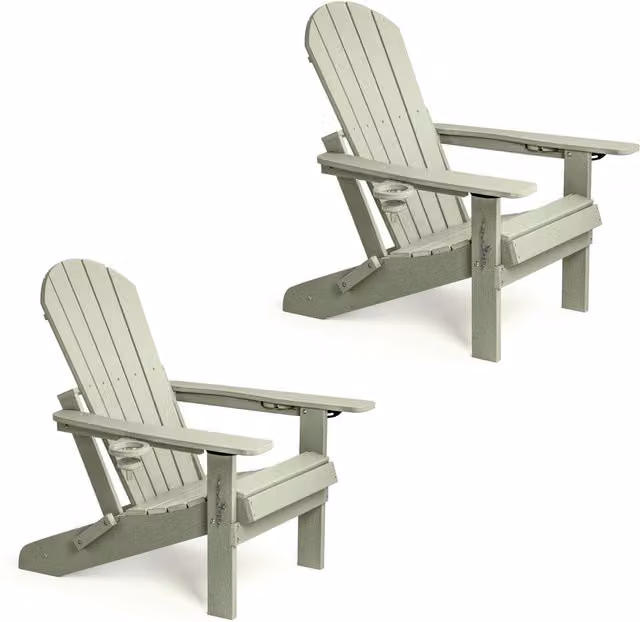 Vonhaus Set of 2 Folding Adirondack Garden Chairs in Green Plastic