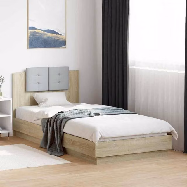 Berkfield Home Modern Bed Frame with LED Under-Bed Lighting in Sonoma Oak Brown, W/D/H: 80 x 200 cm – 1