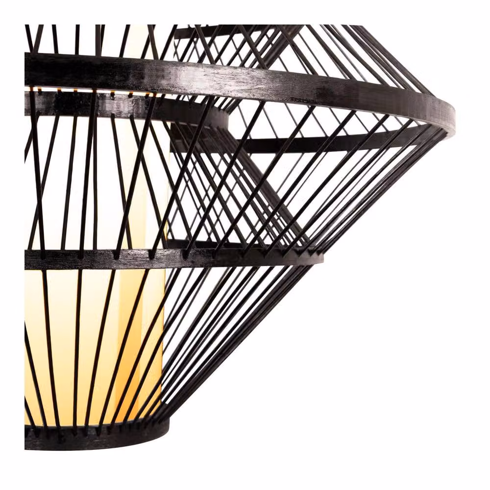 Lucide Pasquino Pendant Light, Black Bamboo and Metal, Diameter: 60 cm, Height: 180 cm – 2