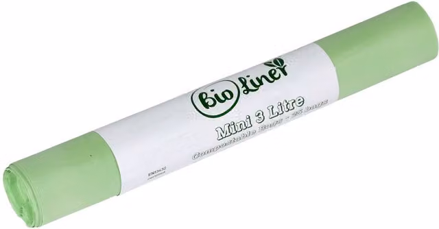 BioLiner Mini Compostable Food Waste Bin Bags, Green, 3 Litre