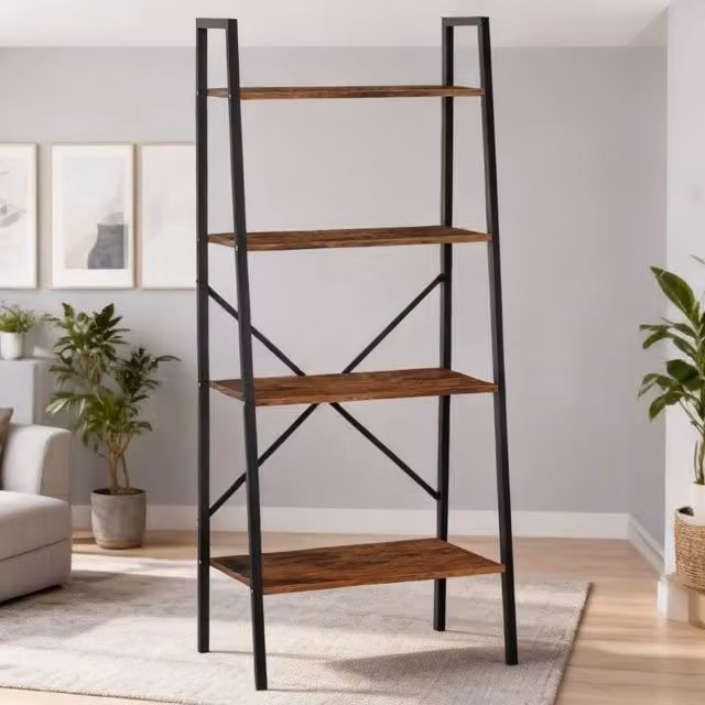 ERGOVEXA 4-Tier Industrial Ladder Shelf, Brown, W/D/H: 37.5 x 37.5 x 145 cm
