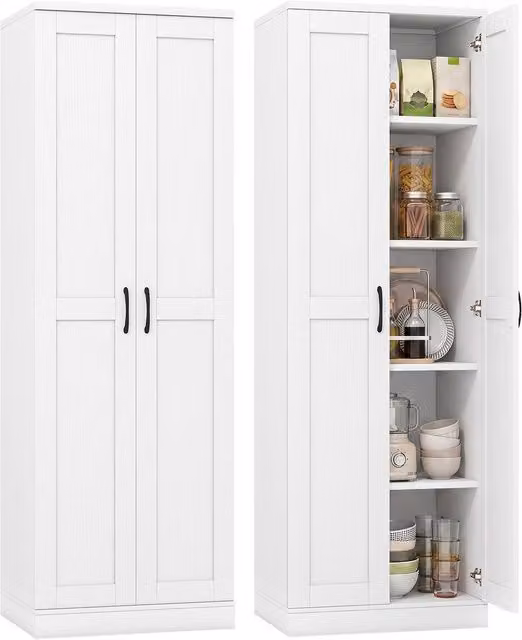 Costway Tall Storage Cabinet Utility Cupboard with Hinged Doors in White