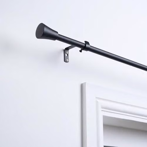 OHS Black Metal Extendable Curtain Pole with Trumpet Finials, 120 cm to 220 cm – 1