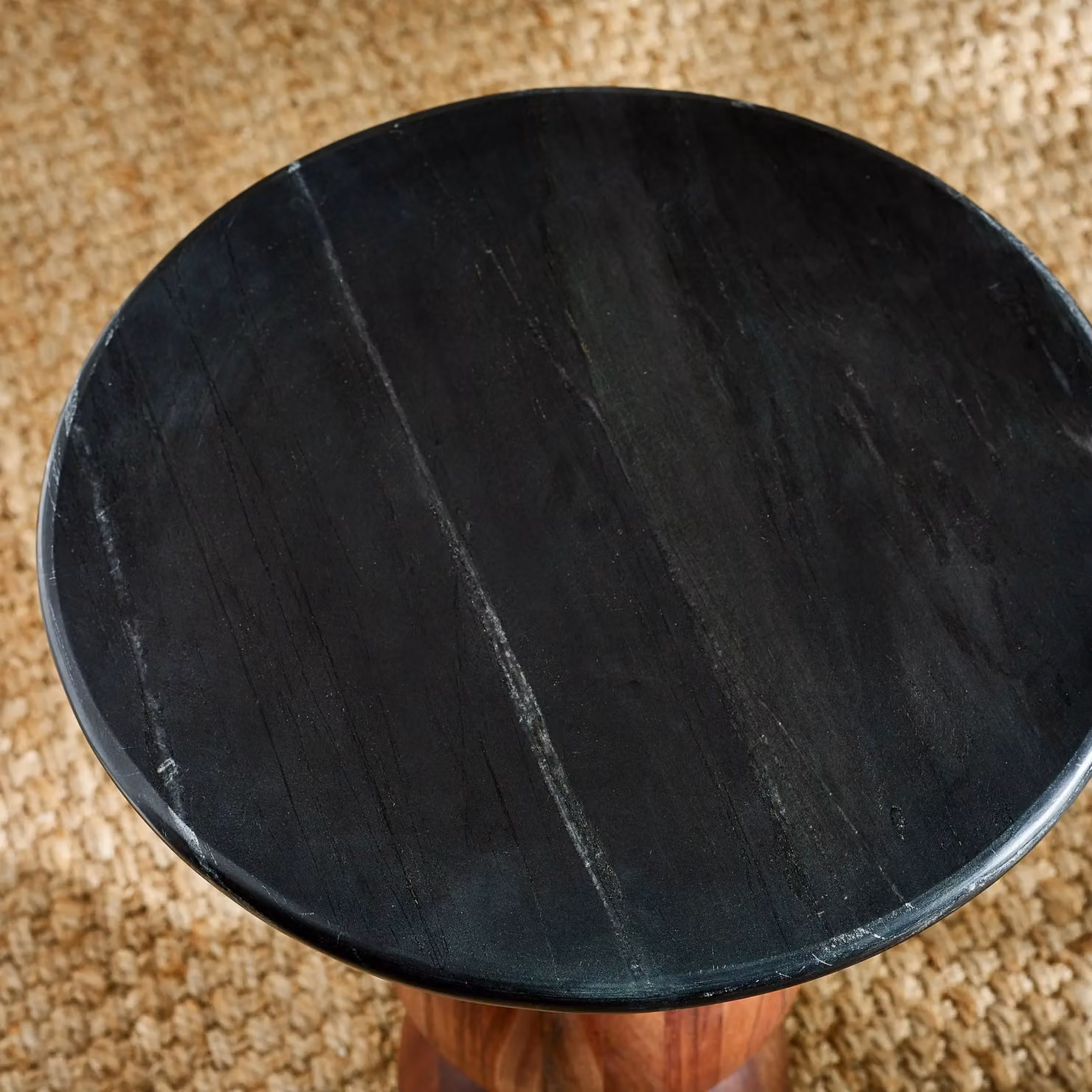 FurnitureboxUK Veer Round Black Marble and Solid Acacia Wood Side Table – 3