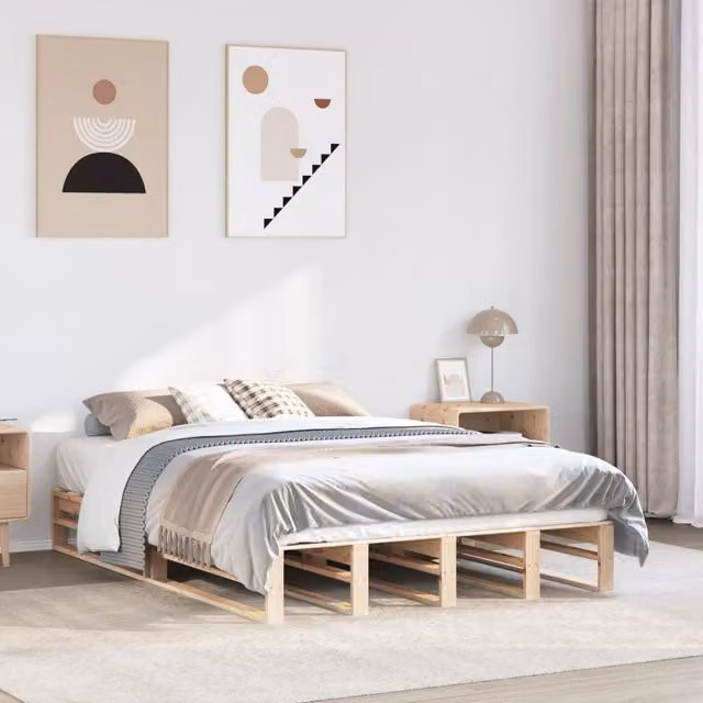 Berkfield Home King Size Solid Wood Pine Bed Frame in Brown, W: 150 cm, D: 200 cm