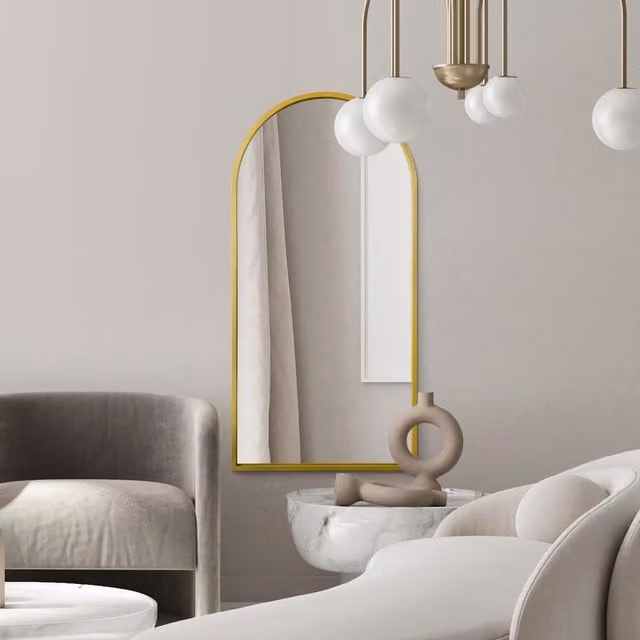 MirrorOutlet Arcus Modern Gold Framed Arched Wall Mirror, H 160 cm x W 80 cm