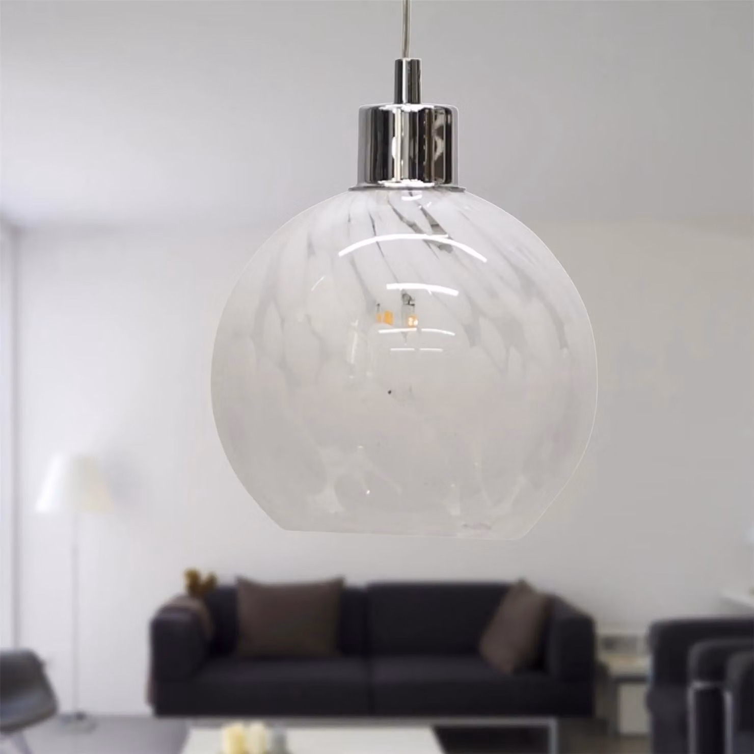 First Choice Lighting Confetti Glass Sphere Pendant Light with Chrome Fitting and White Detail – 2