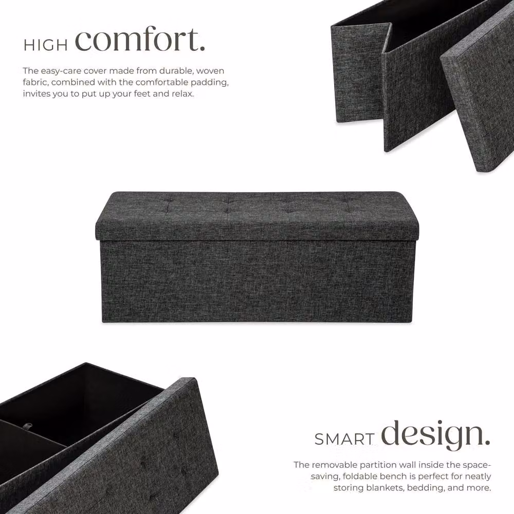tectake Storage Stool in Grey Fabric with Removable Cover – 3