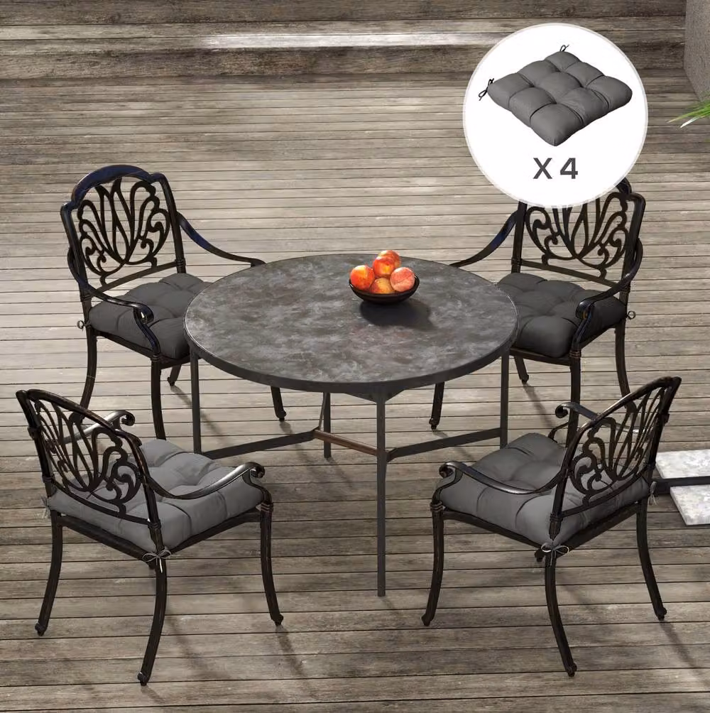 STILVORA Set of 4 Grey Polyester Square Seat Cushions with Ties, W/D/H: 48 x 48 x 4 cm – 2