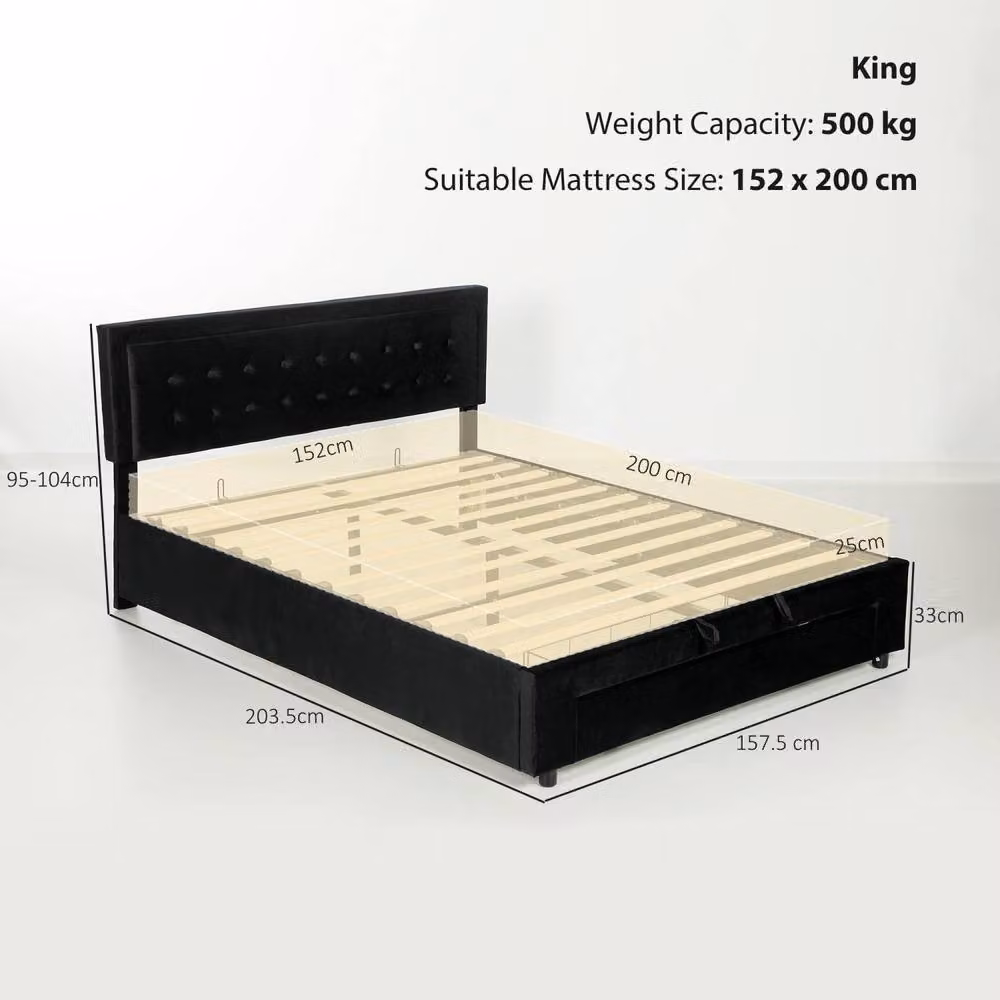 Wyld Haus Banado King Ottoman Bed Frame in Black Velvet with Gas Lift Storage and Front Divan Drawers, H: 104 cm x W: 180 cm x D: 203.5 cm – 4