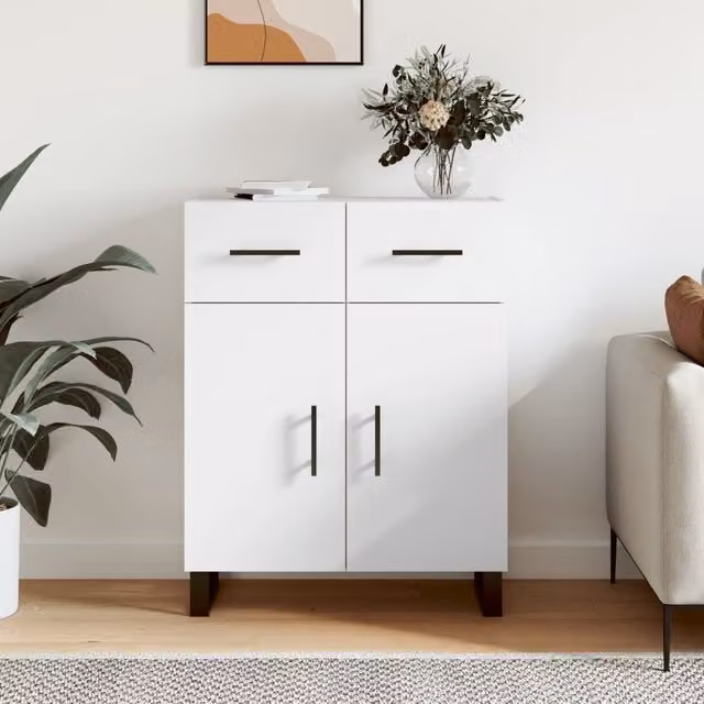 Berkfield Home Modern White Sideboard in Matt Engineered Wood, W/D/H: 69.5 x 34 x 90 cm