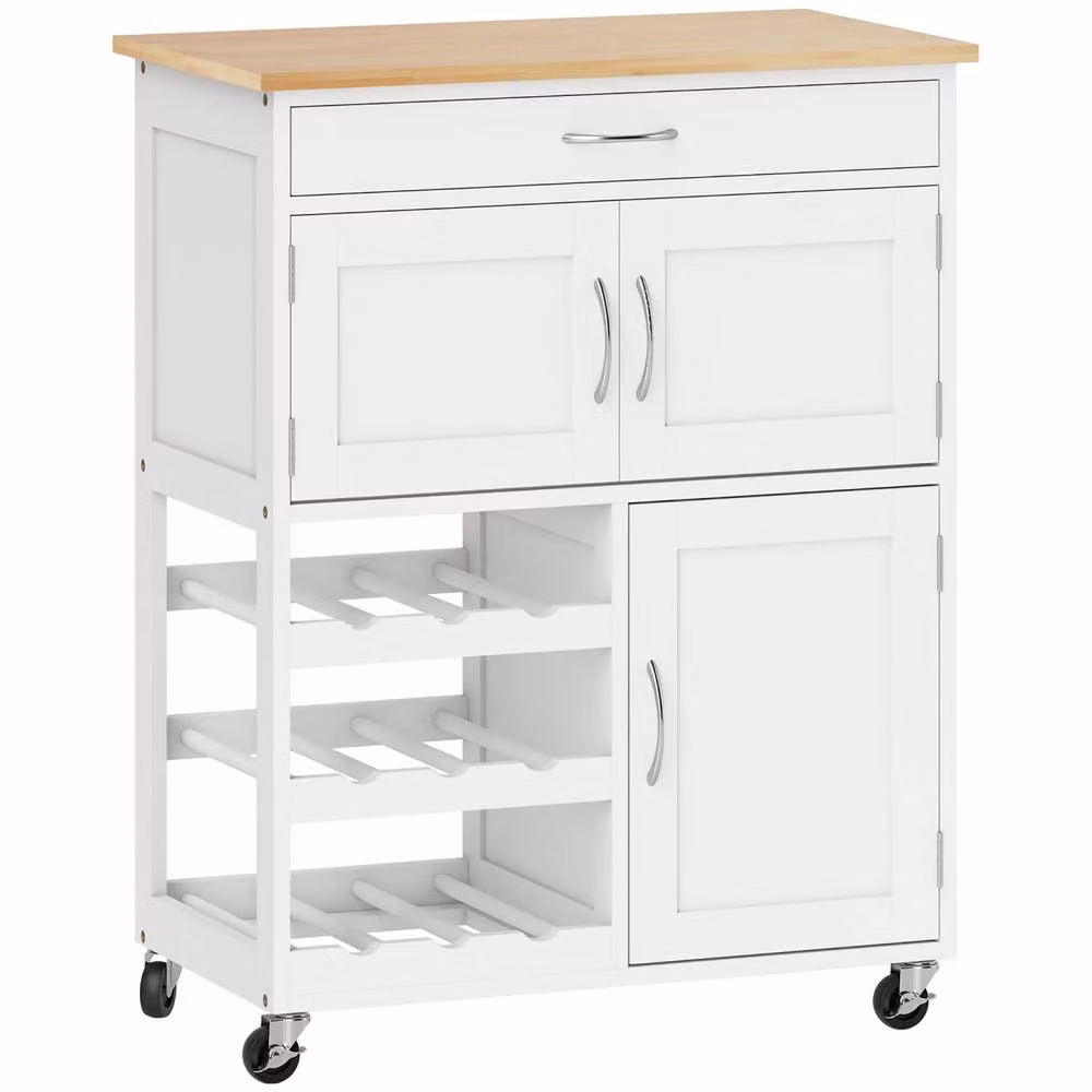Wyld Haus Hala White Rolling Kitchen Island with Wine Rack, 1 Drawer and 3 Doors, W/D/H: 87 x 37 x 67 cm – 2