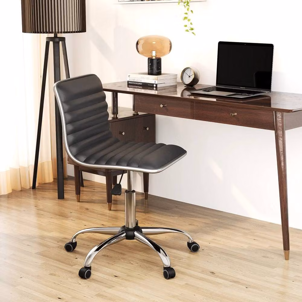 Kelvenix Black Synthetic Leather Upholstered Swivel Task Chair for Home Office – 3