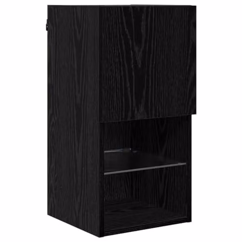 vidaXL Set of 2 Modern Wall-Mounted TV Cabinets in Black Oak with Integrated Lighting and Media Compartments – 4