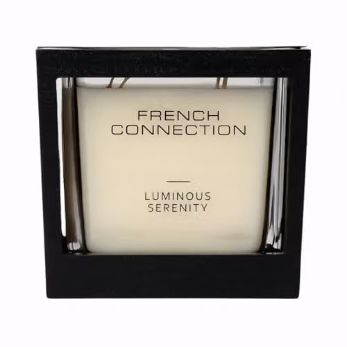 French Connection Luminous Serenity Scented Candle with White Wooden Surround and Square Holder