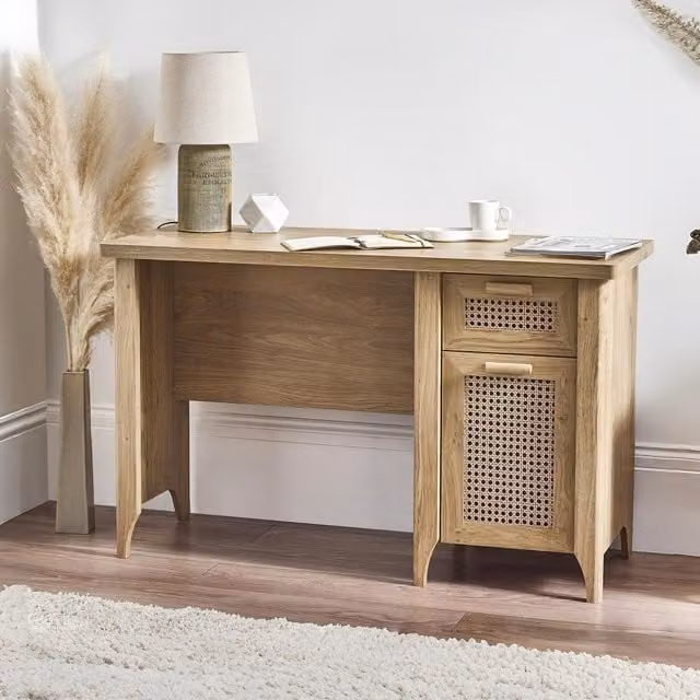 Julian Bowen Sydney Writing Desk in Oak with Rattan-effect Front