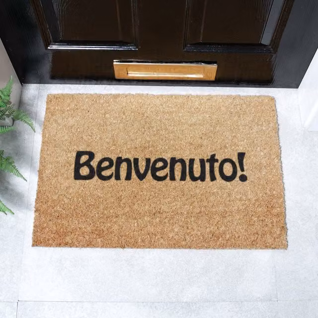 Artsy Benvenuto Non-Slip Coir and PVC Doormat, Black