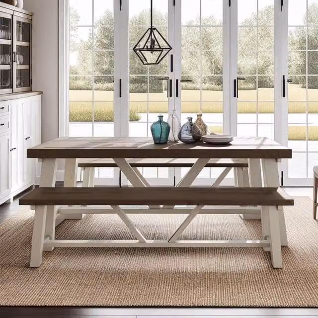 FWStyle Handmade Solid Reclaimed Pine Dining Table in Driftwood Truffle Finish, Brown, Width: 200 cm