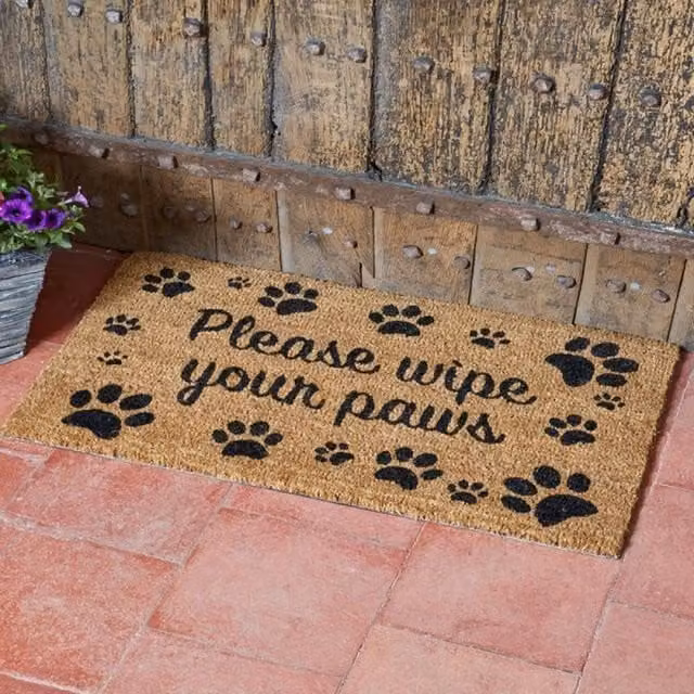 Garden Mile Heavy Duty Coir Door Mat in Brown and Black with Please Wipe Your Paws Graphic