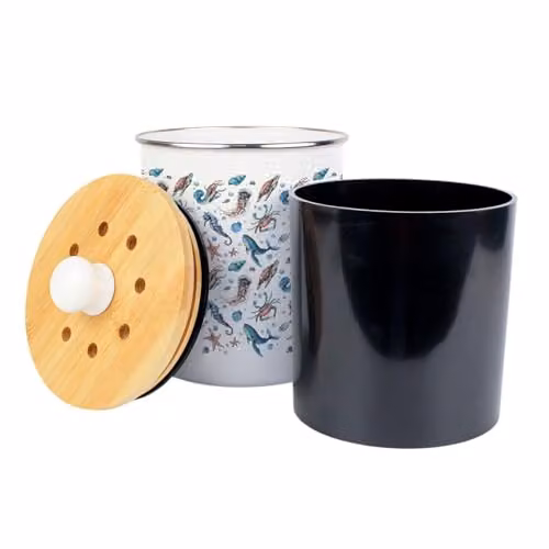 Purely Home Metal Food Waste Caddy with Removable Inner Bucket and Odour Filter, Blue and White, 2L – 2