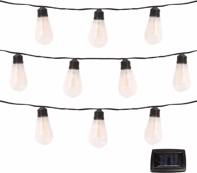 Gardenwize Solar Powered LED Filament Bulb String Lights, Warm White, Black – 1