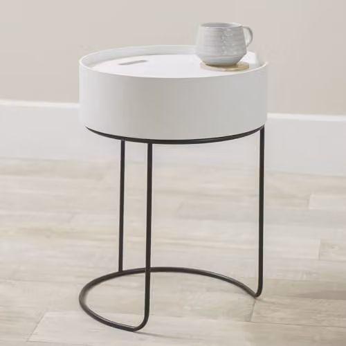 Pacific Lifestyle Industrial Wooden Storage Coffee Table with Metal Frame, White, W/D/H: 51.5 x 38.0 x 38.0 cm