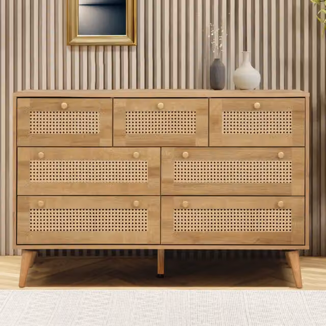 Swish Furniture Manila Rattan 7 Drawer Chest of Drawers in Oak Brown