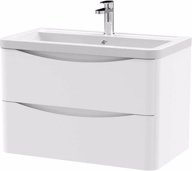 Balterley Dunwood 2 Drawer Wall Hung Vanity Basin Unit, Satin White, Width: 80 cm