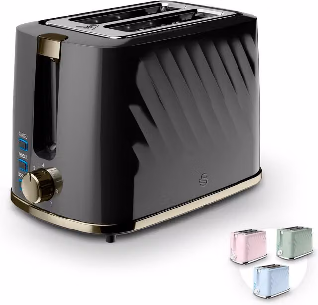 Swan Windsor 900W 2 Slice Toaster in Blue and Black with Chrome Accents