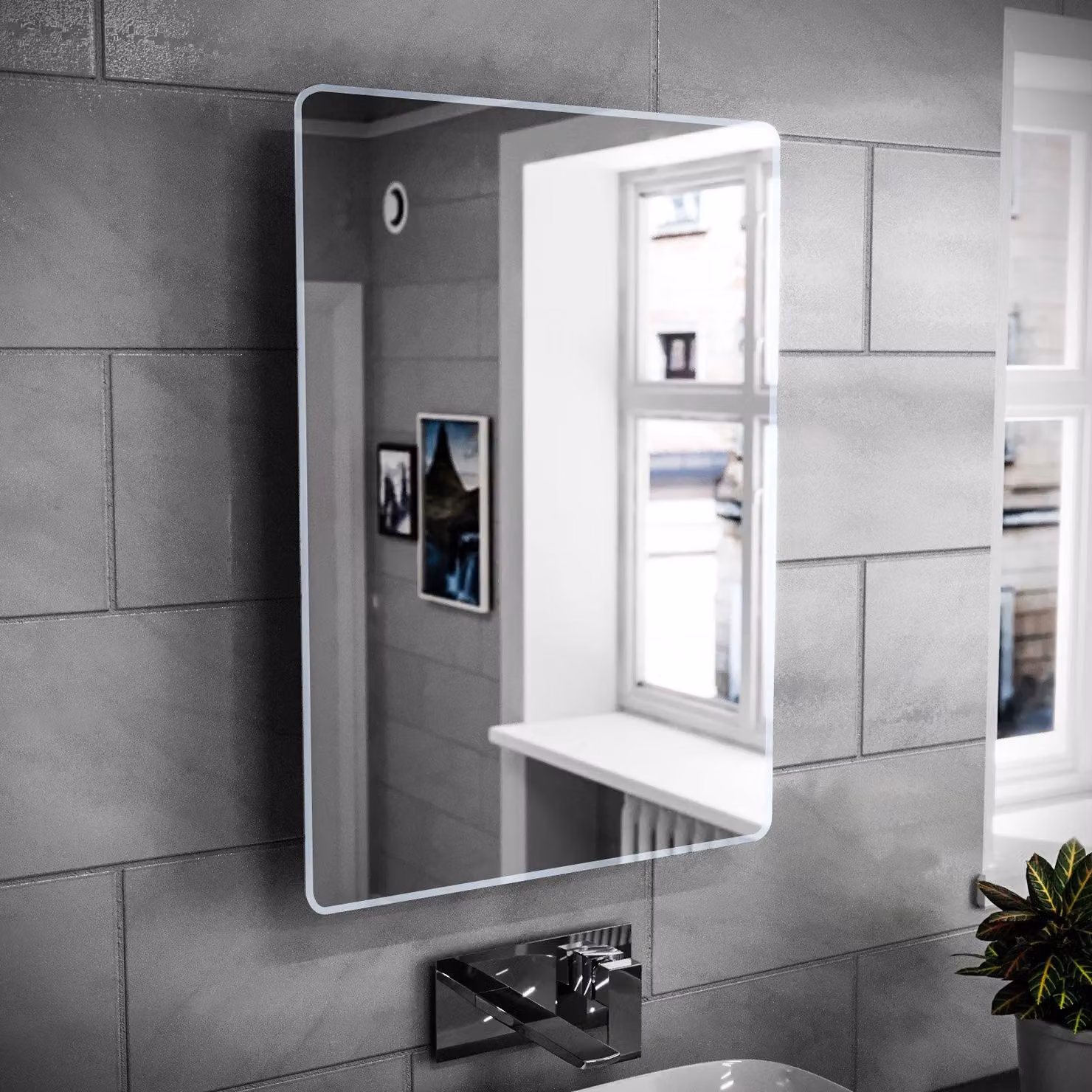 Nes Home Modern Rectangular LED Bathroom Wall Mirror in Silver, W: 50 cm, H: 70 cm – 3