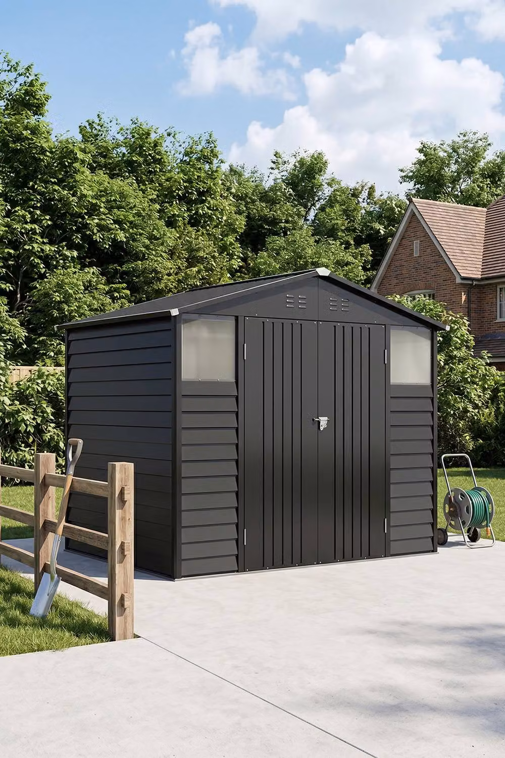 Garden Sanctuary Metal Tool Shed in Dark Grey, W: 167.64 cm, D: 91.44 cm, H: 182.88 cm – 2