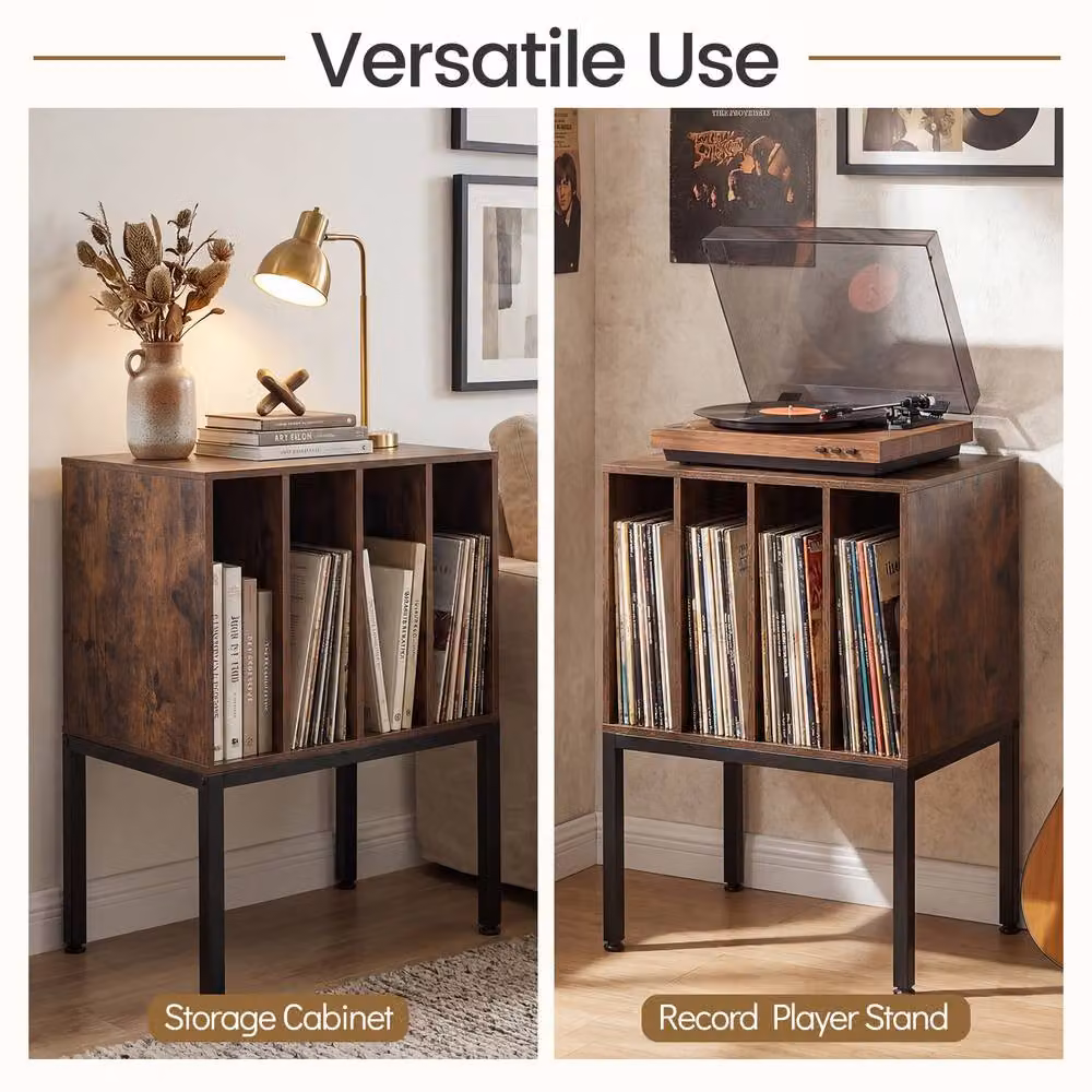 Costway Record Player Stand with Vinyl Storage Shelves in Brown – 4