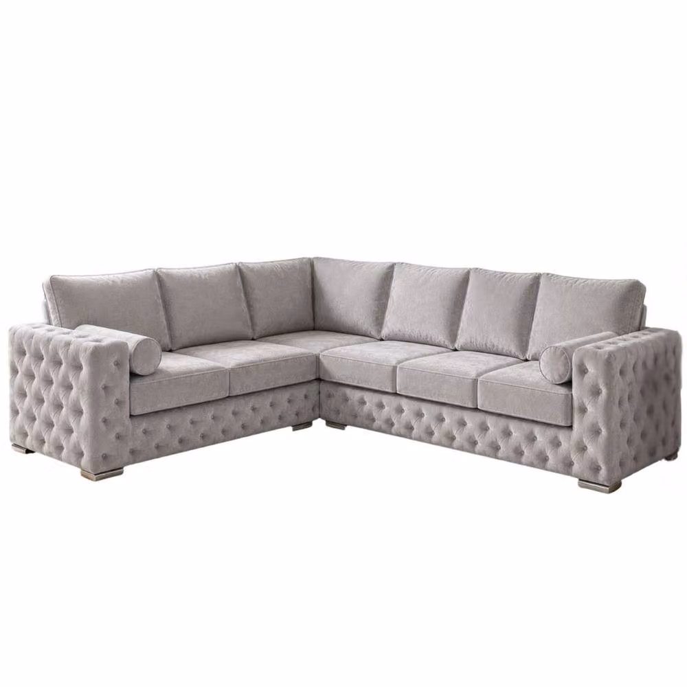 Stratus Interiors Ashley Chesterfield Full Back Corner Sofa in Silver Plush Velvet Fabric – 2