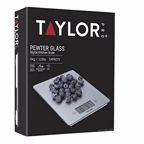 Taylor Digital Glass Kitchen Scales with Tare Function and Unit Conversion, Grey/Silver, 5 kg Capacity – 2