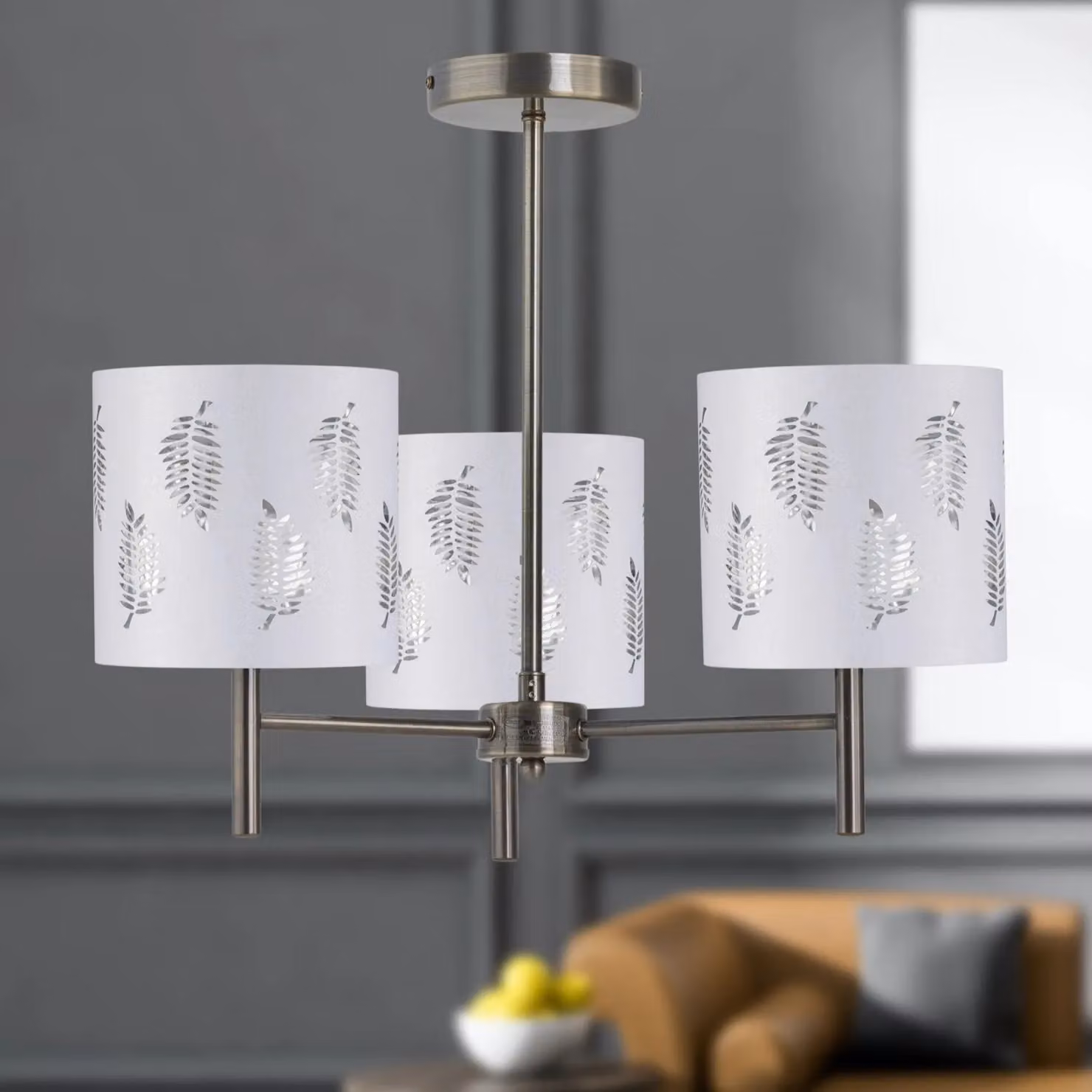 First Choice Lighting Brea Set of 2 Antique Brass 3 Light Ceiling Fittings with White Fabric Shades – 2
