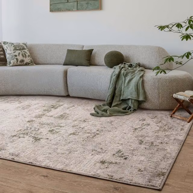 The Rug Edit Abstract Modern Woven Rectangular Living Area Rug in White, Green and Multicolour, W: 120 cm, D: 160 cm
