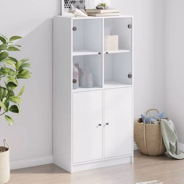 Berkfield Home Modern White Highboard with Hinged Doors and Internal Shelves, W/D/H: 68 x 37 x 142 cm – 1