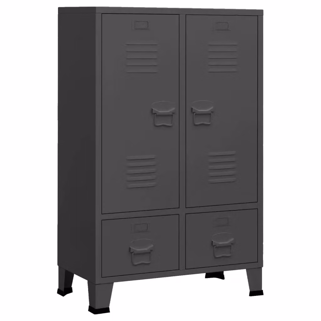 Berkfield Home Industrial Steel Wardrobe in Anthracite and Black, W/D/H: 67 x 35 x 107 cm – 2