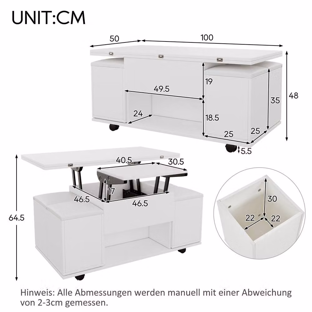 STILVORA Modern White Rectangular Coffee Table with Lift Top and Hidden Storage, Width: 100 cm – 3