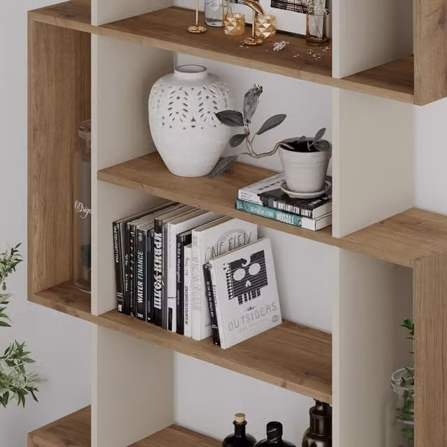 Decortie Modern Wall Mounted Bookcase in Sand and Brown