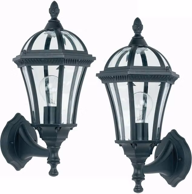 Loops 2 Pack IP44 Outdoor Wall Lanterns in Matt Black and Transparent Glass